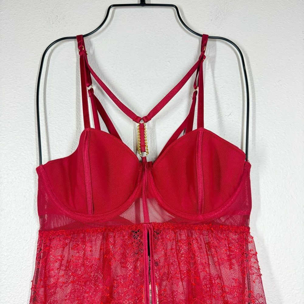 NWT Victoria’s Secret Red Lace Babydoll Camisole Caged Valentines Nighty 36C - Picture 2 of 7